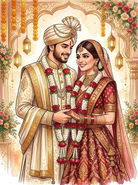 Shruti and Adarsh exchanging rose and jasmine garlands